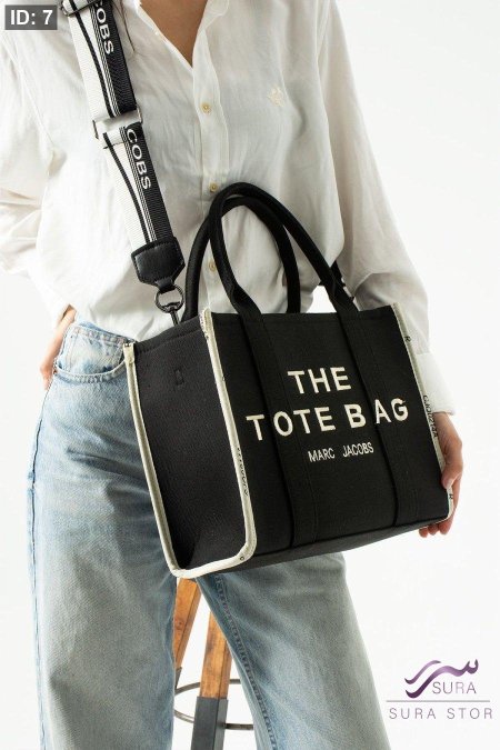 شنطة - Marc jacobs Tote / شعار تطريز - اسود